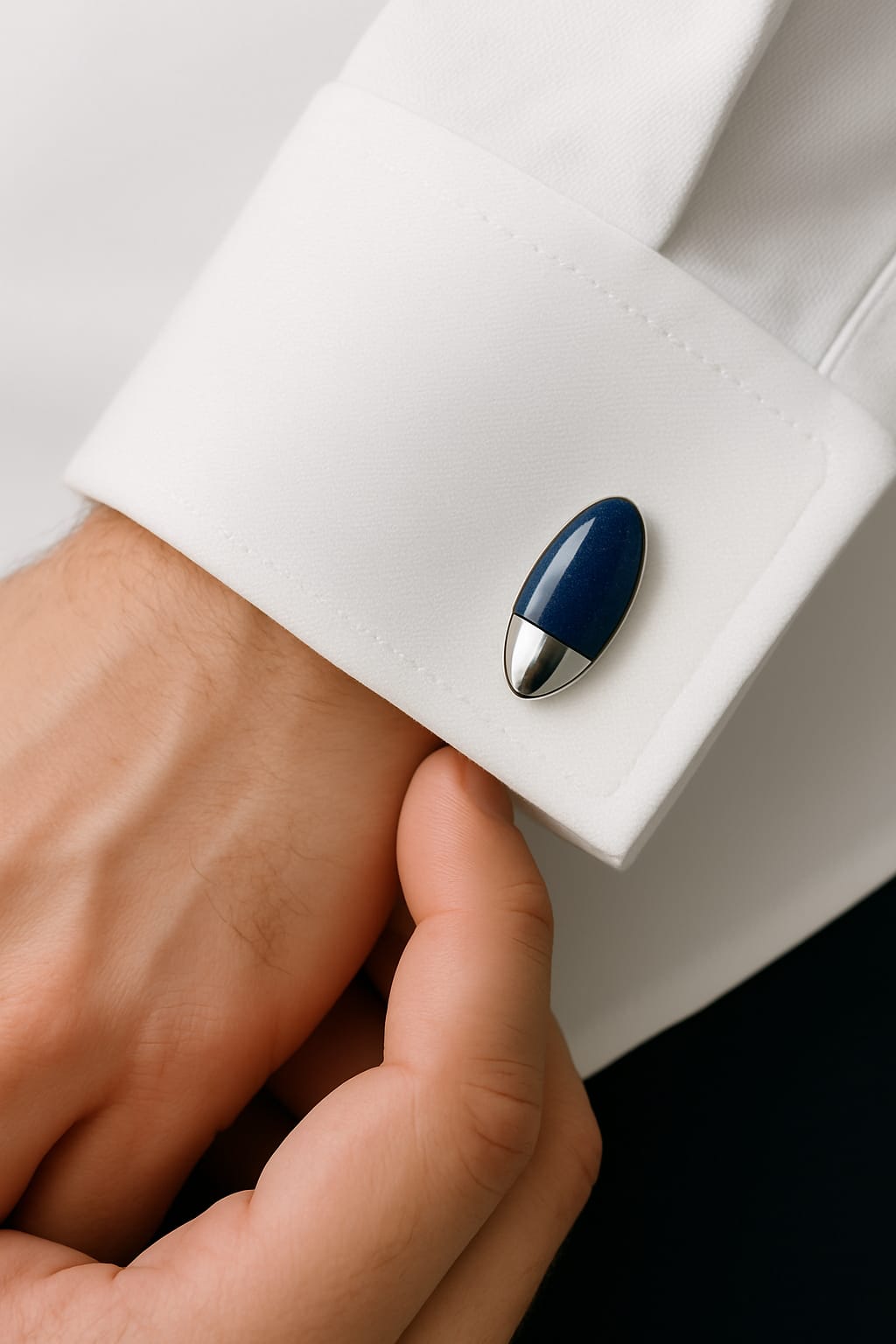 Midnight Blue Oval Silver Cufflinks - Andaaz Hub