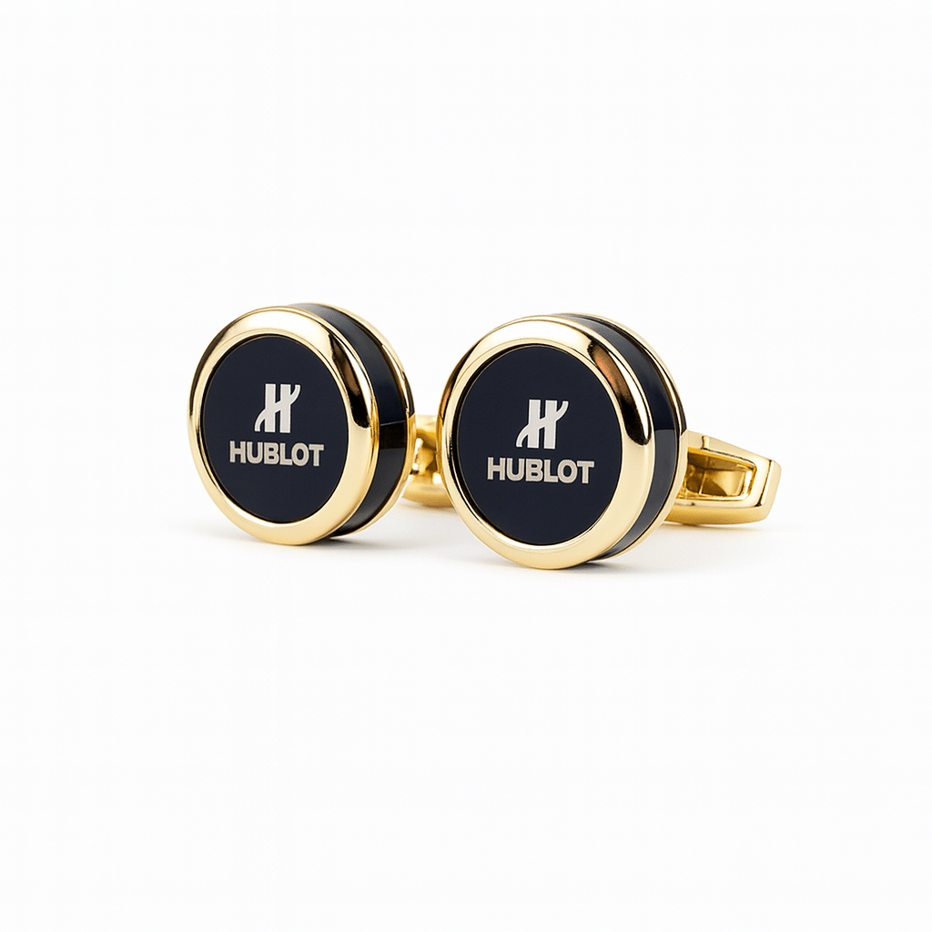 Luxury Black & Gold Hublot Round Cufflinks – Men’s Designer Accessory - Andaaz Hub