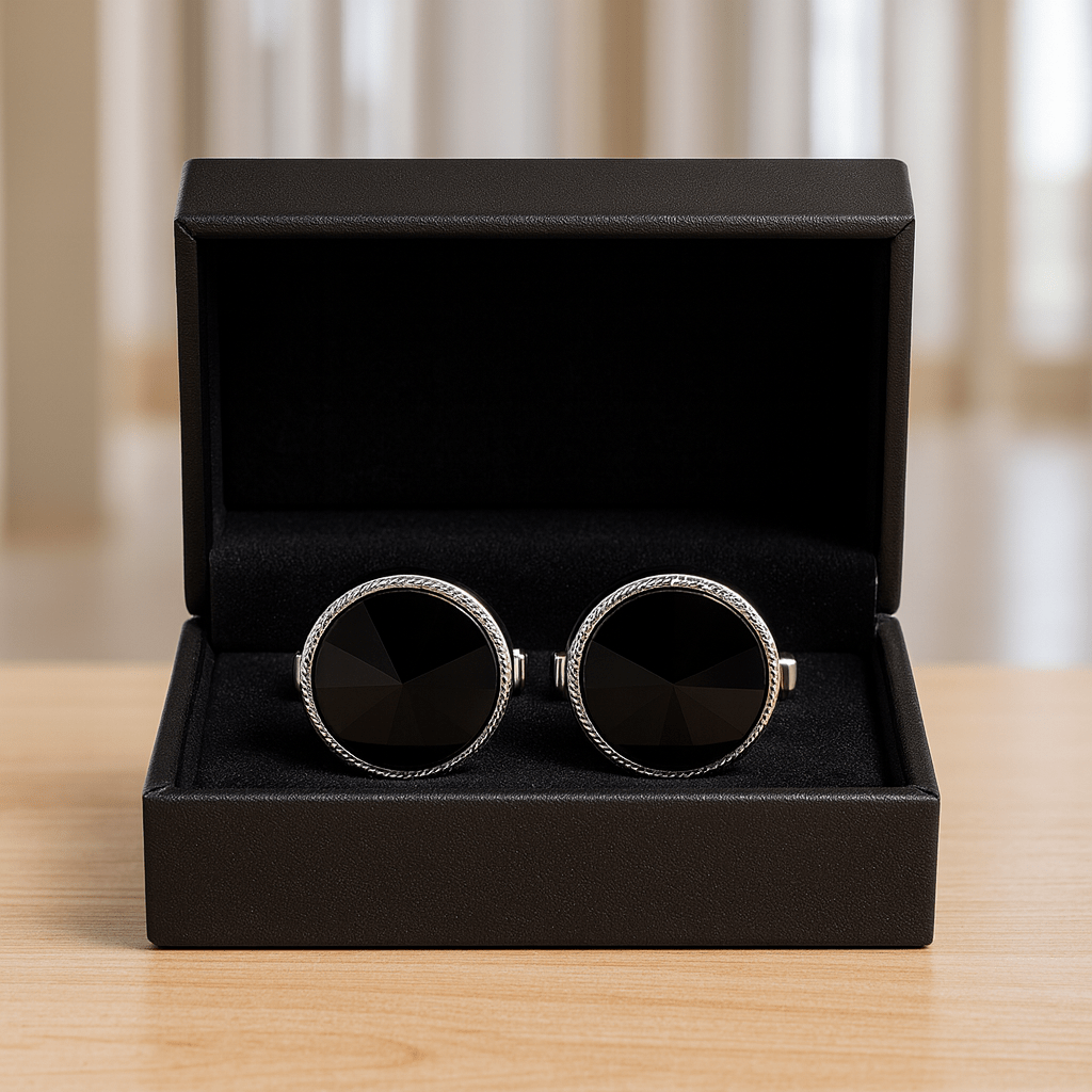 Black Onyx Style Round Cufflinks – Luxury Men’s Formal Jewelry - Andaaz Hub