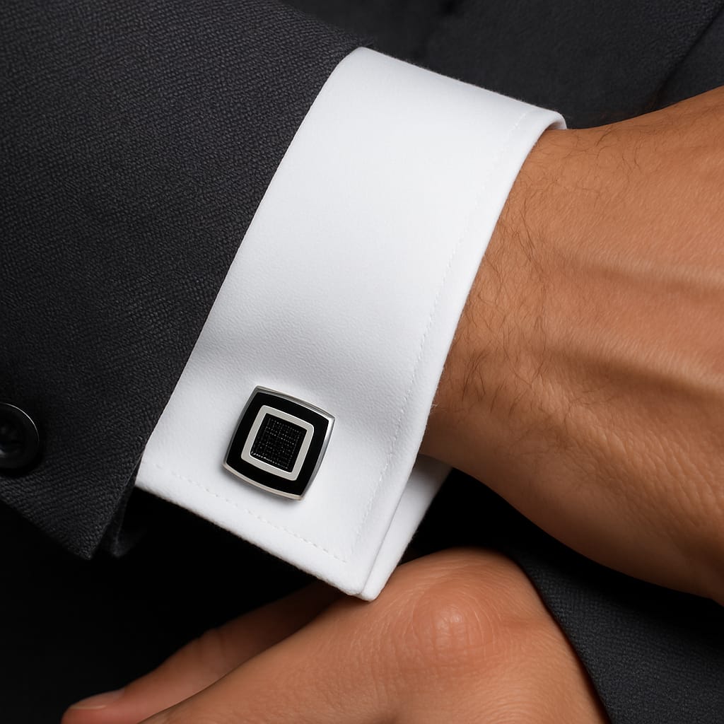 Black Onyx Silver Matrix Cufflinks - Andaaz Hub