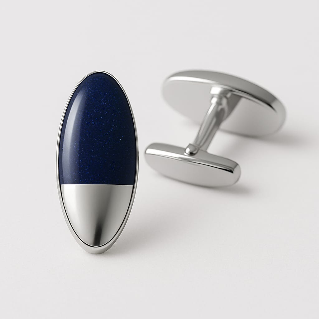 Midnight Blue Oval Silver Cufflinks - Andaaz Hub