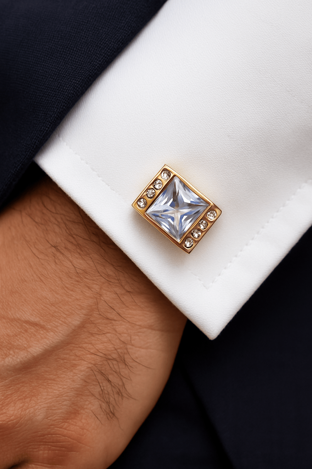 White Crystal Gold Prestige Cufflinks - Andaaz Hub