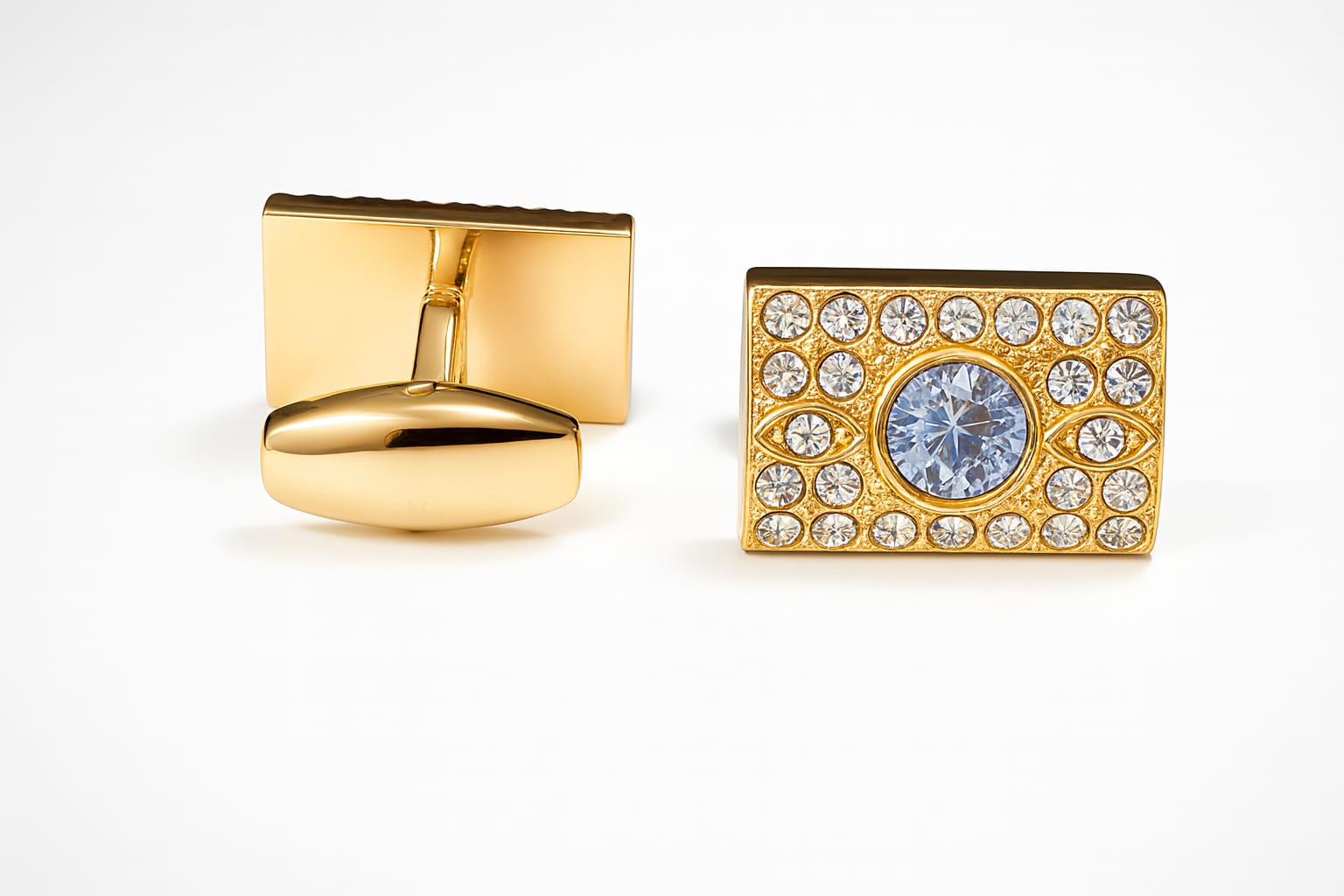 Regal Gold Rectangular Crystal Cufflinks – Clear Diamond Center - Andaaz Hub