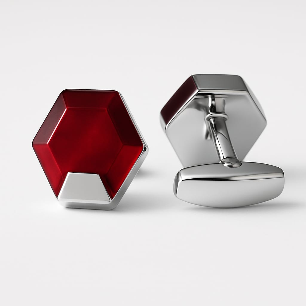 Hexagon Red Crystal Silver Cufflinks - Andaaz Hub