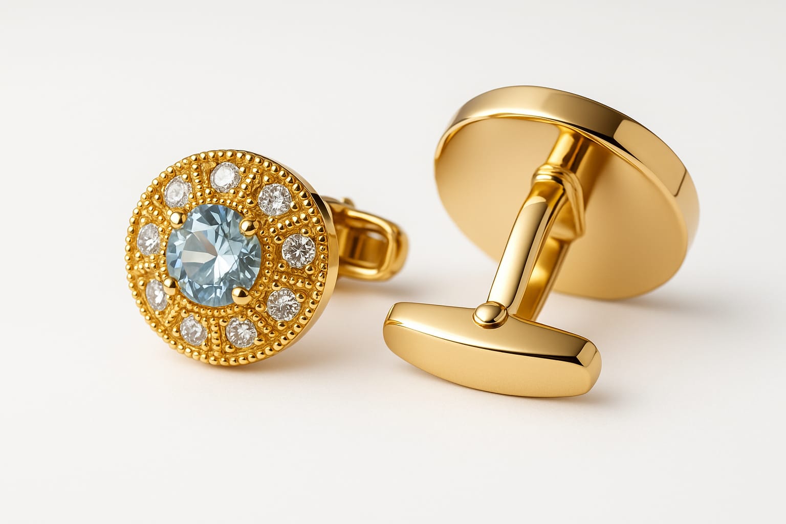 Luxury Gold Round Crystal Cufflinks with Clear Center Stone - Andaaz Hub