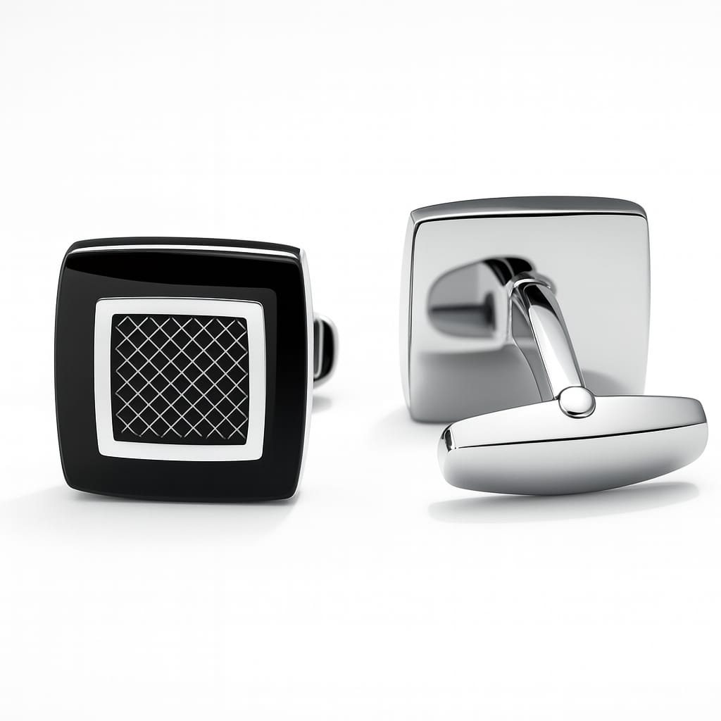 Black Onyx Silver Matrix Cufflinks - Andaaz Hub