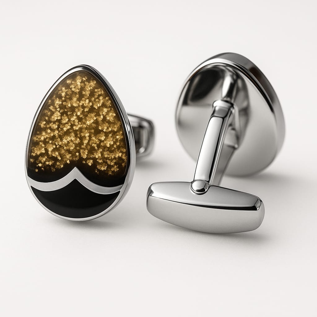 Golden Ember Teardrop Luxury Cufflinks – Polished Silver Finish - Andaaz Hub