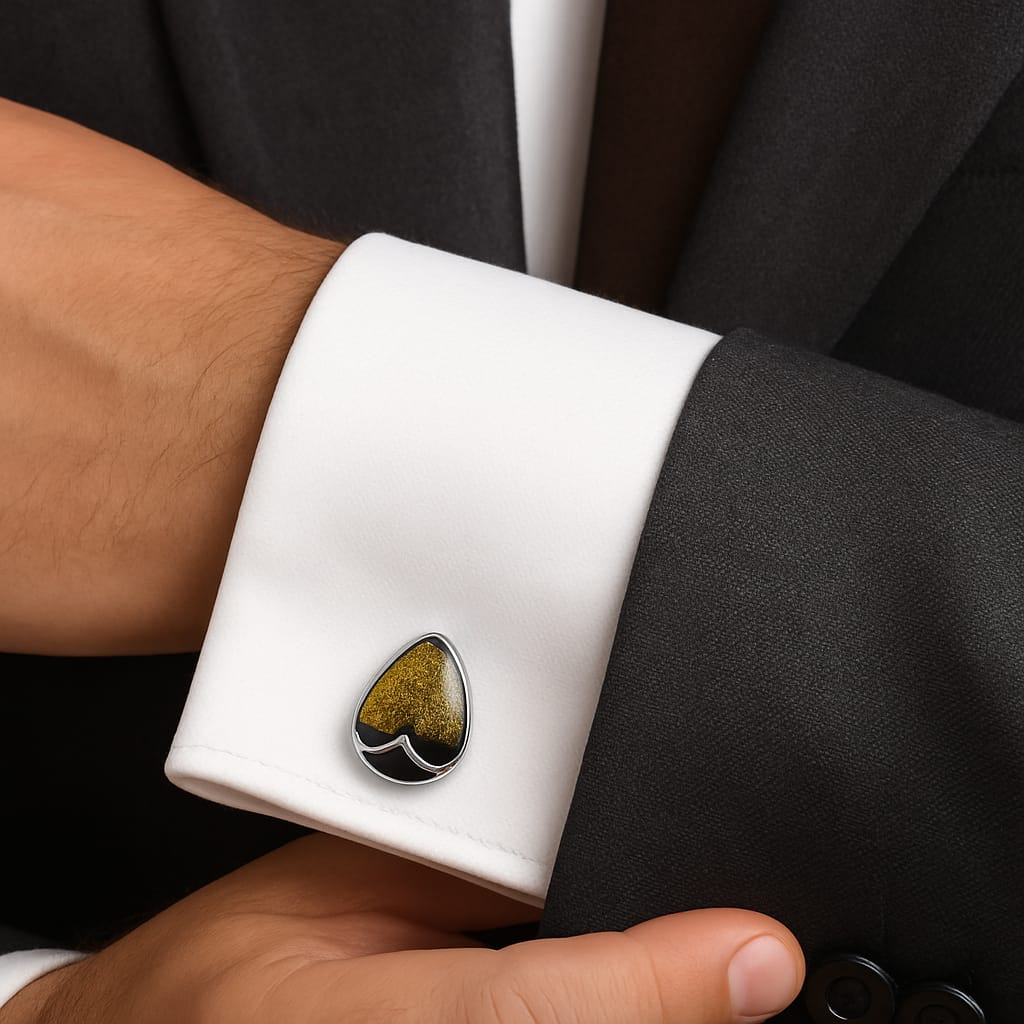 Golden Ember Teardrop Luxury Cufflinks – Polished Silver Finish - Andaaz Hub