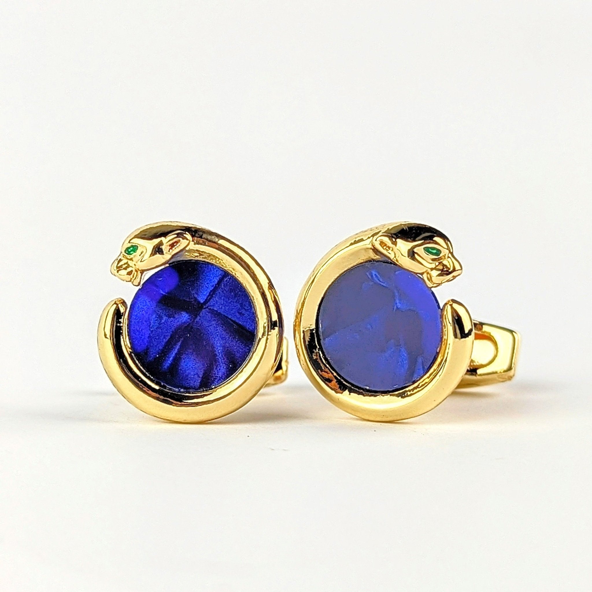 Royal Serpent Cufflinks – Gold Finish with Sapphire Blue Inlay - Andaaz Hub