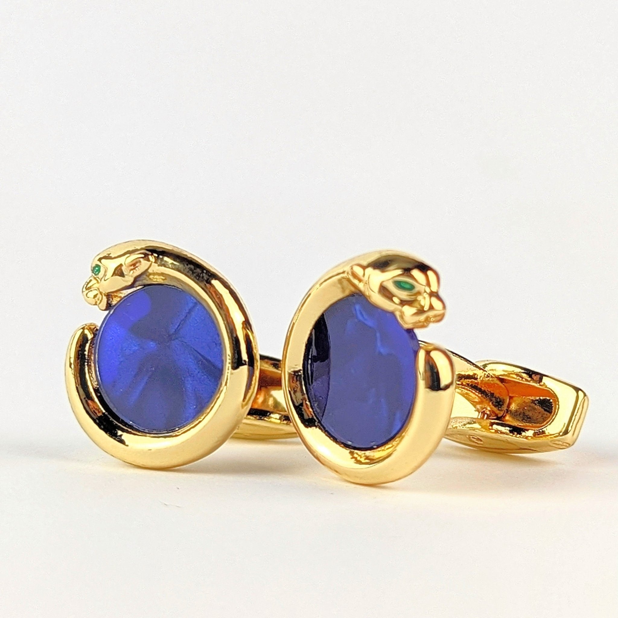 Royal Serpent Cufflinks – Gold Finish with Sapphire Blue Inlay - Andaaz Hub