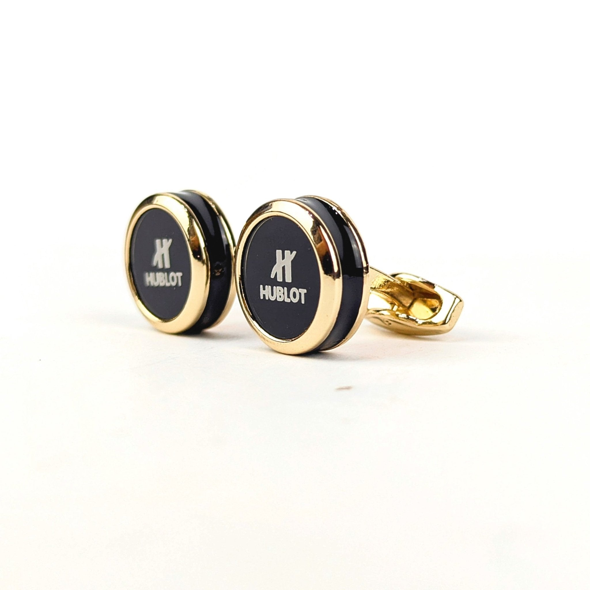 Luxury Black & Gold Hublot Round Cufflinks – Men’s Designer Accessory - Andaaz Hub