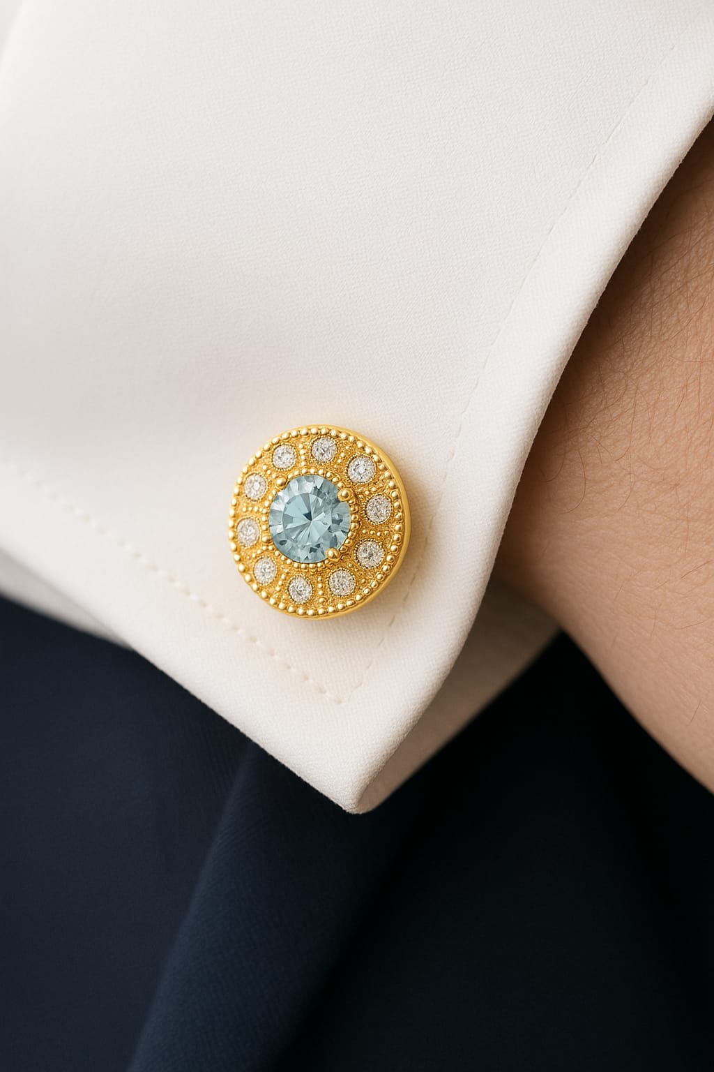 Luxury Gold Round Crystal Cufflinks with Clear Center Stone - Andaaz Hub